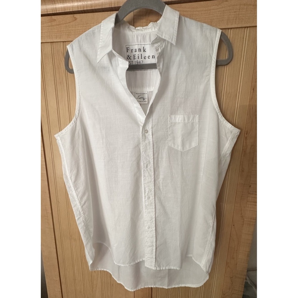 Frank & Eileen Shirt Womens Large White Cotton Button Up Blouse *